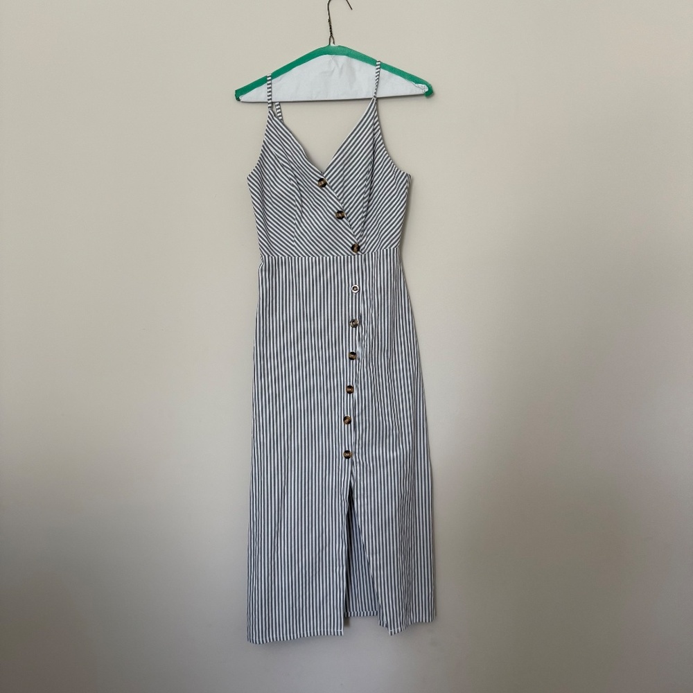 Blooming Jelly Womens V Neck Dress Sleeveless Spaghetti Strap Button Down Stripe - Picture 6 of 14